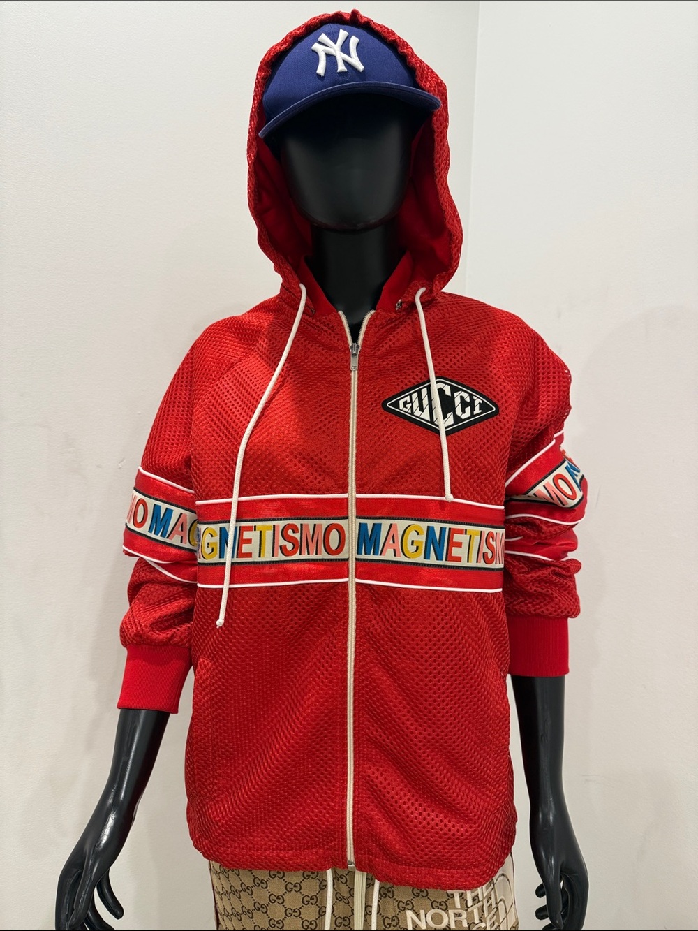 Gucci Magnetismo Red Mesh Zip Jacket Detachable Hood Size S NEW